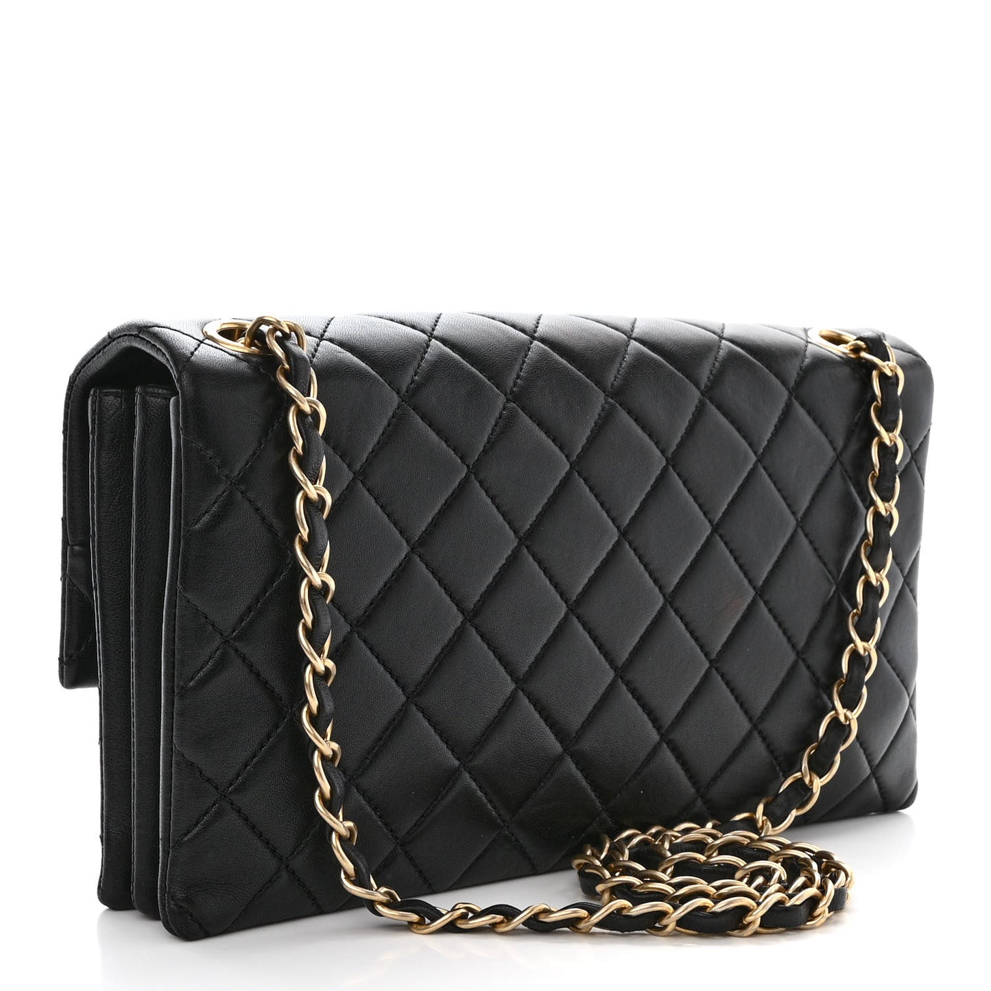 Lambskin Quilted 3 Pocket Accordion Flap Black