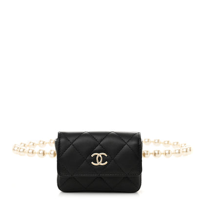 Chanel Lambskin Quilted Pearl Chain Belt Bag Black 1 of 12