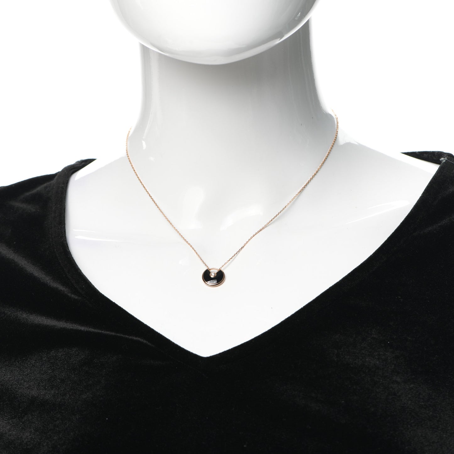 18K Pink Gold Diamond Black Onyx XS Amulette de Cartier Pendant Necklace