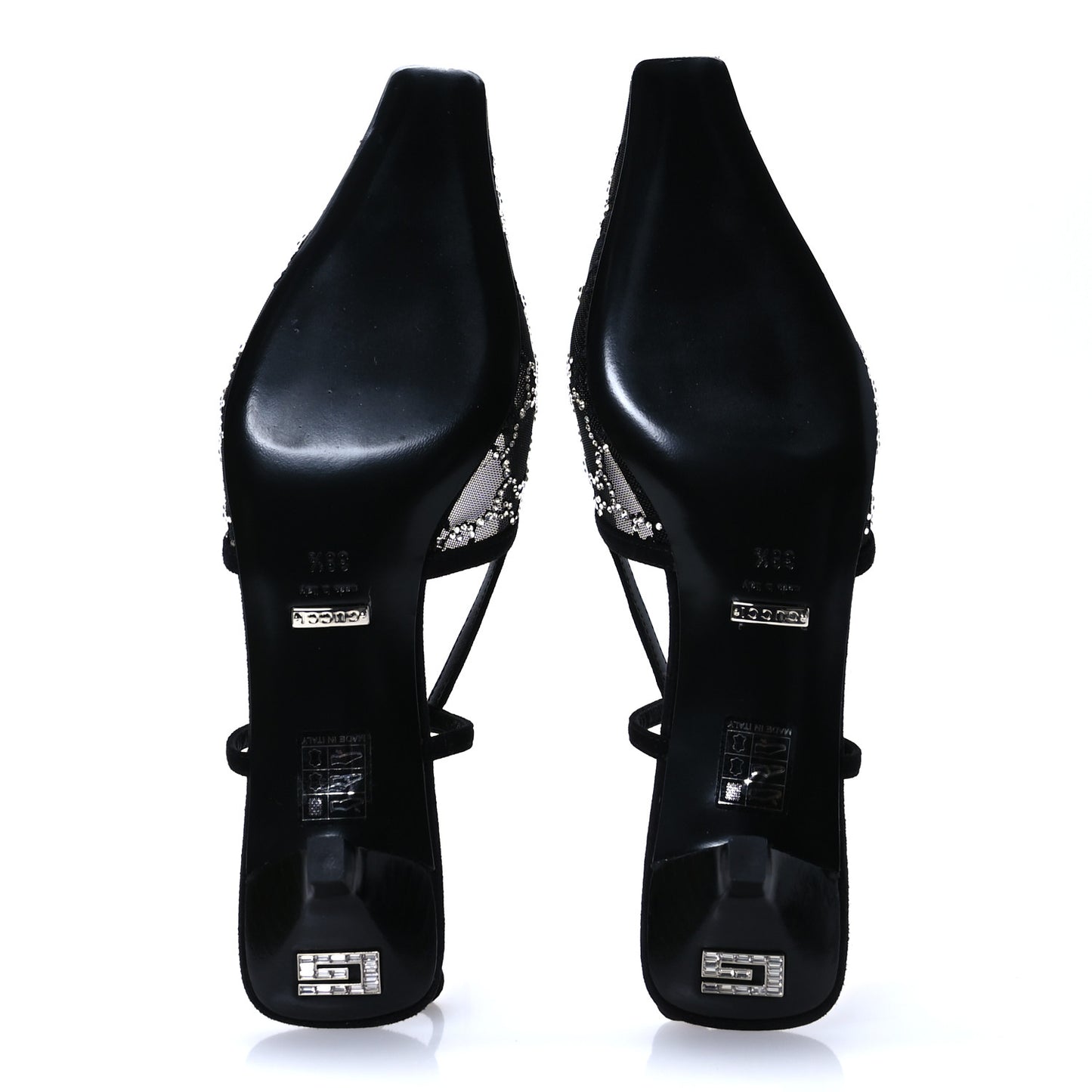 Tela Retino Kid Scamosciato Crystal GG Monogram Square G 35mm Slingback Pumps 38.5 Black
