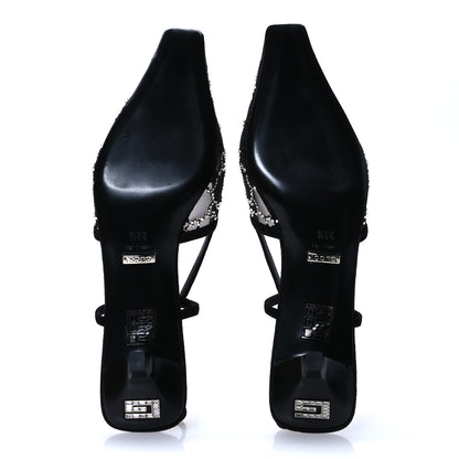 Gucci Tela Retino Kid Scamosciato Crystal GG Monogram Square G 35mm Slingback Pumps 38.5 Black 6 of 8