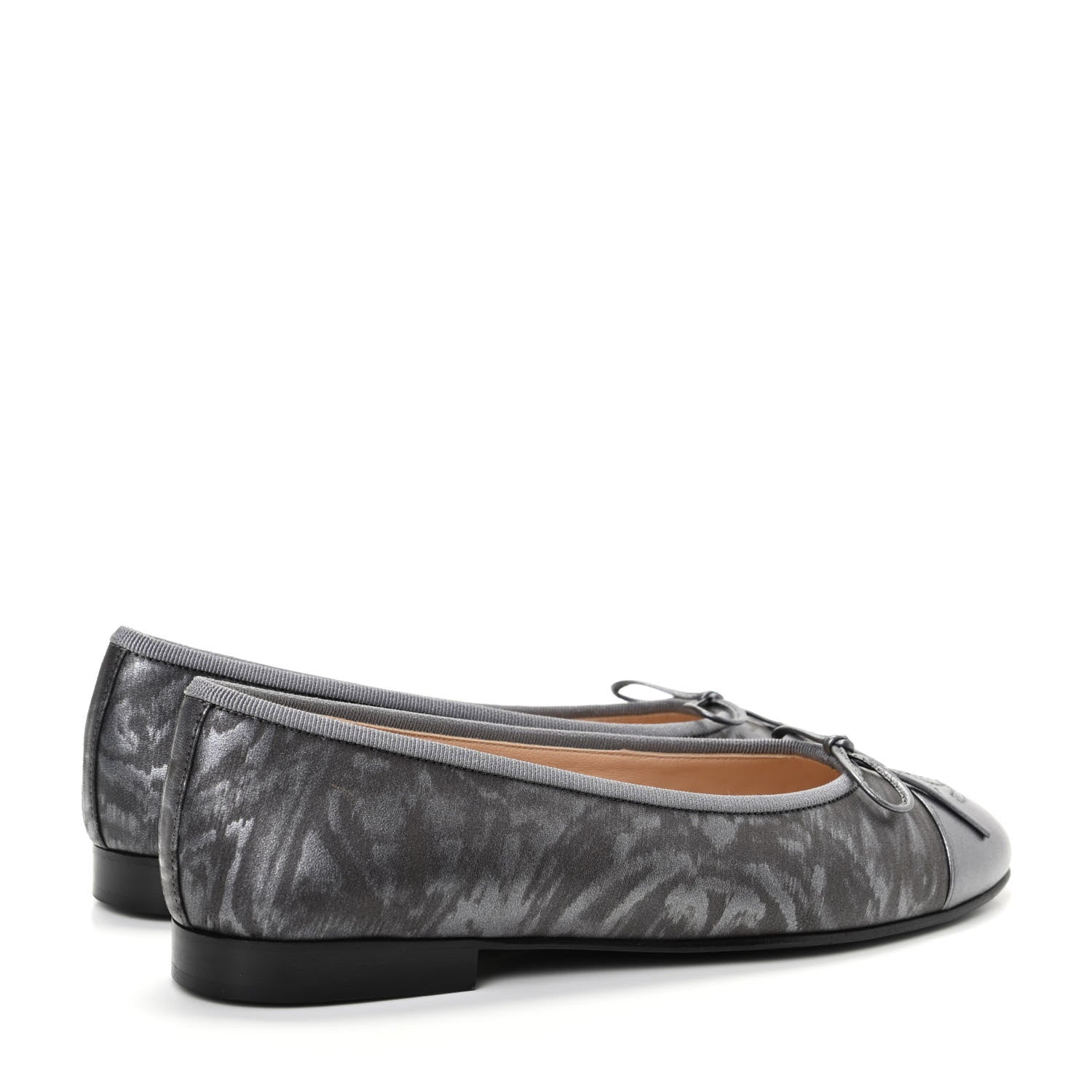 Chanel Metallic Lambskin Camellia CC Cap Toe Ballerina Flats 36.5 Dark Grey 4 of 11