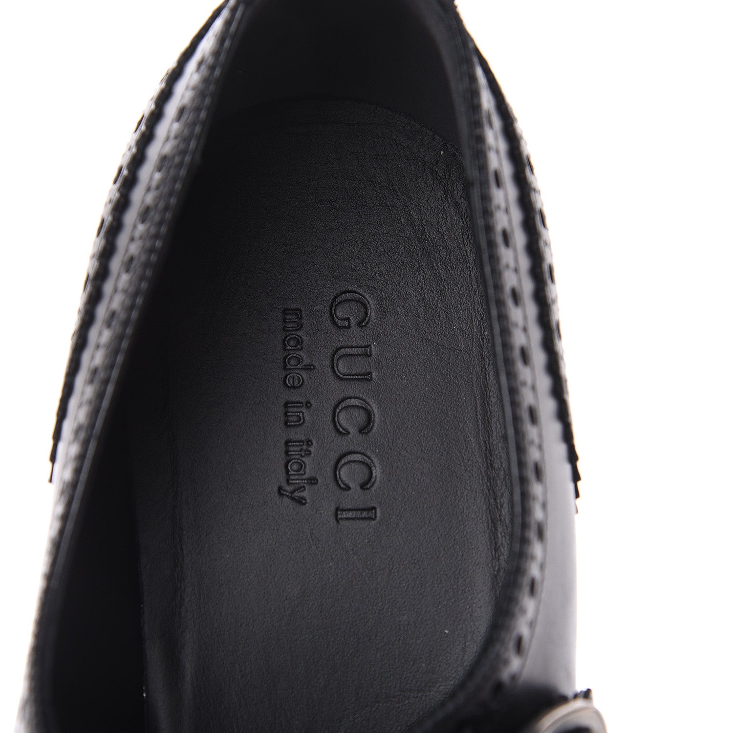 Gucci Calfskin Bee Embroidered Mens Queercore Brogue Wingtip Monk Strap Loafers 10.5 Black 9 of 14