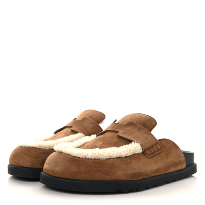 Hermes Suede Goatskin Shearling Go Mules 39 Brun Frume Ecru 4 of 11