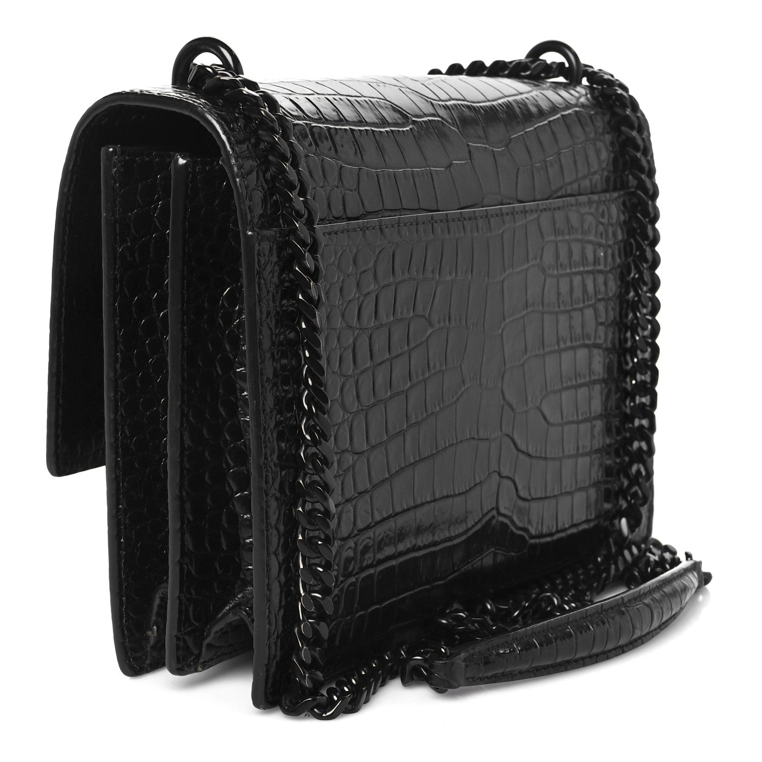 Saint Laurent Calfskin Crocodile Embossed Medium Monochrome Monogram Sunset Black 3 of 12