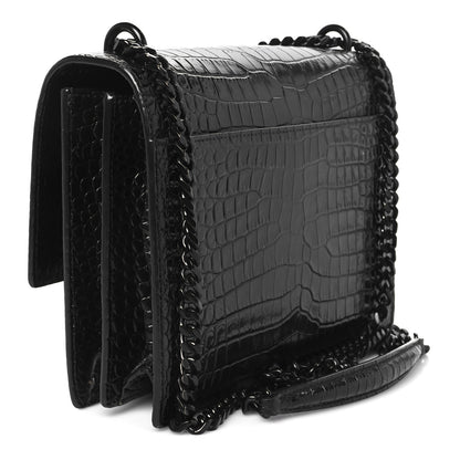 Saint Laurent Calfskin Crocodile Embossed Medium Monochrome Monogram Sunset Black 3 of 12