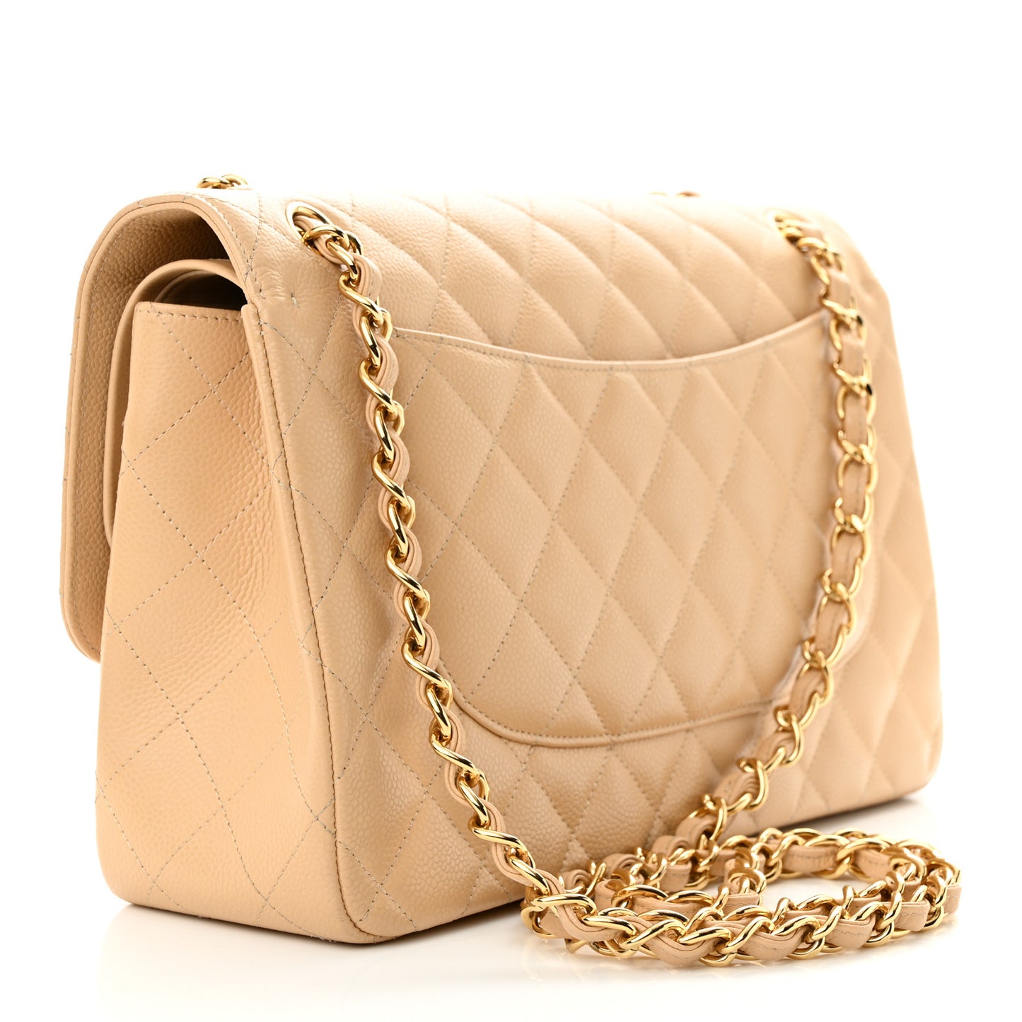 Caviar Quilted Jumbo Double Flap Beige