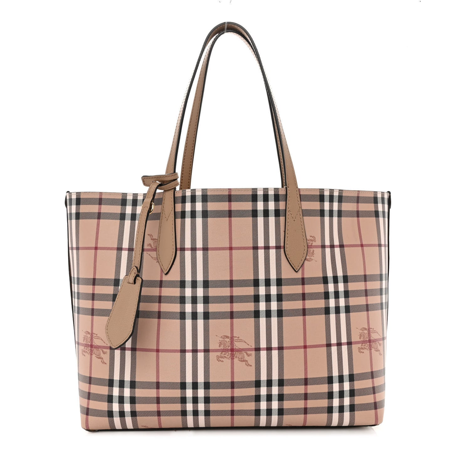 Grainy Calfskin Haymarket Check Medium Reversible Tote Camel