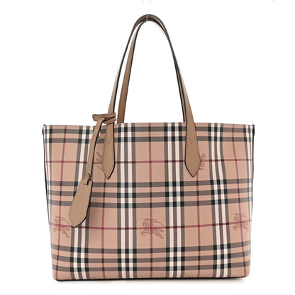 Burberry Grainy Calfskin Haymarket Check Medium Reversible Tote Camel 3 of 16