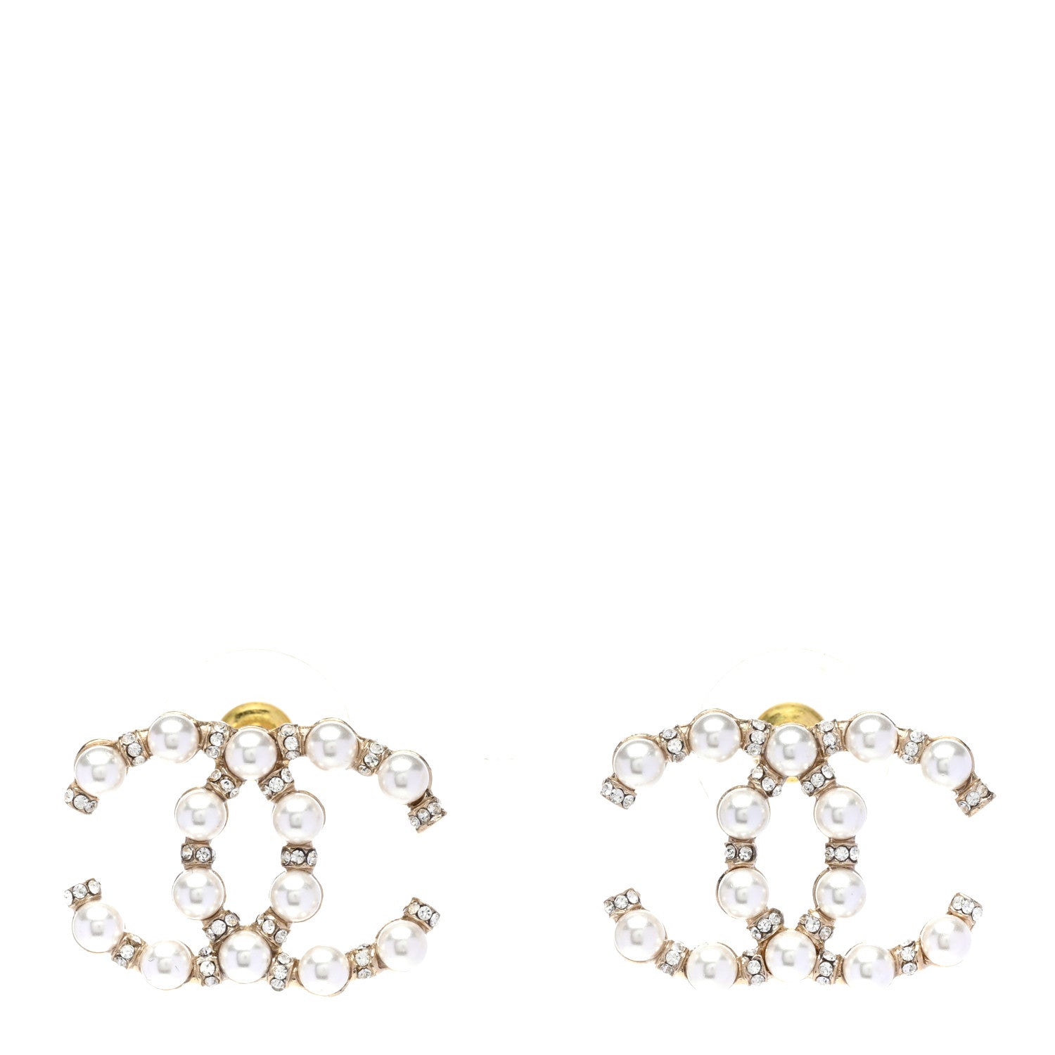 Chanel Pearl Crystal Nefertiti CC Earrings Gold 1 of 5
