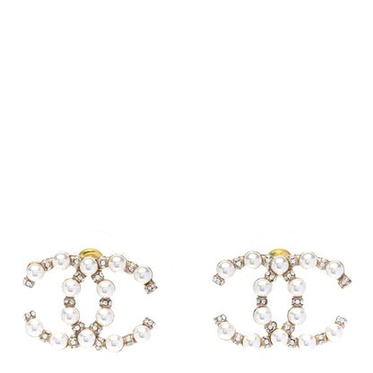 Chanel Pearl Crystal Nefertiti CC Earrings Gold 1 of 5
