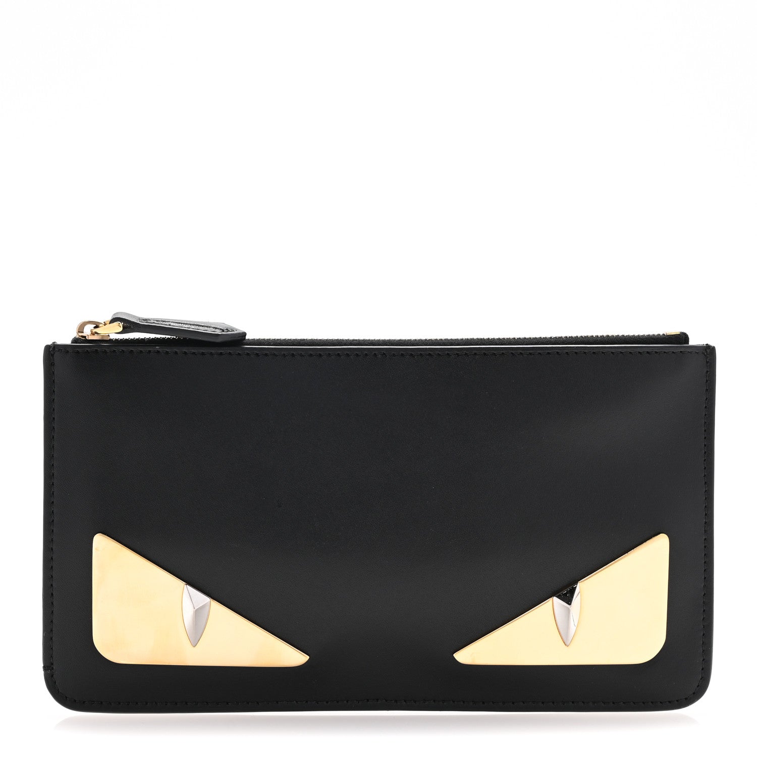 Fendi Vitello Liberty Lucido Metal Monster Eyes Zip Pouch Black 1 of 10
