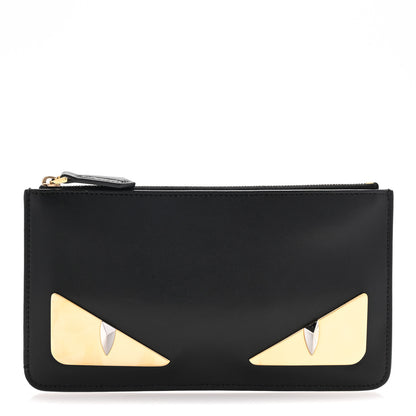 Fendi Vitello Liberty Lucido Metal Monster Eyes Zip Pouch Black 1 of 10