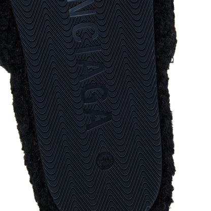 Balenciaga Faux Shearling Political Campaign Logo Slide Sandals 40 Black White Red 5 of 5