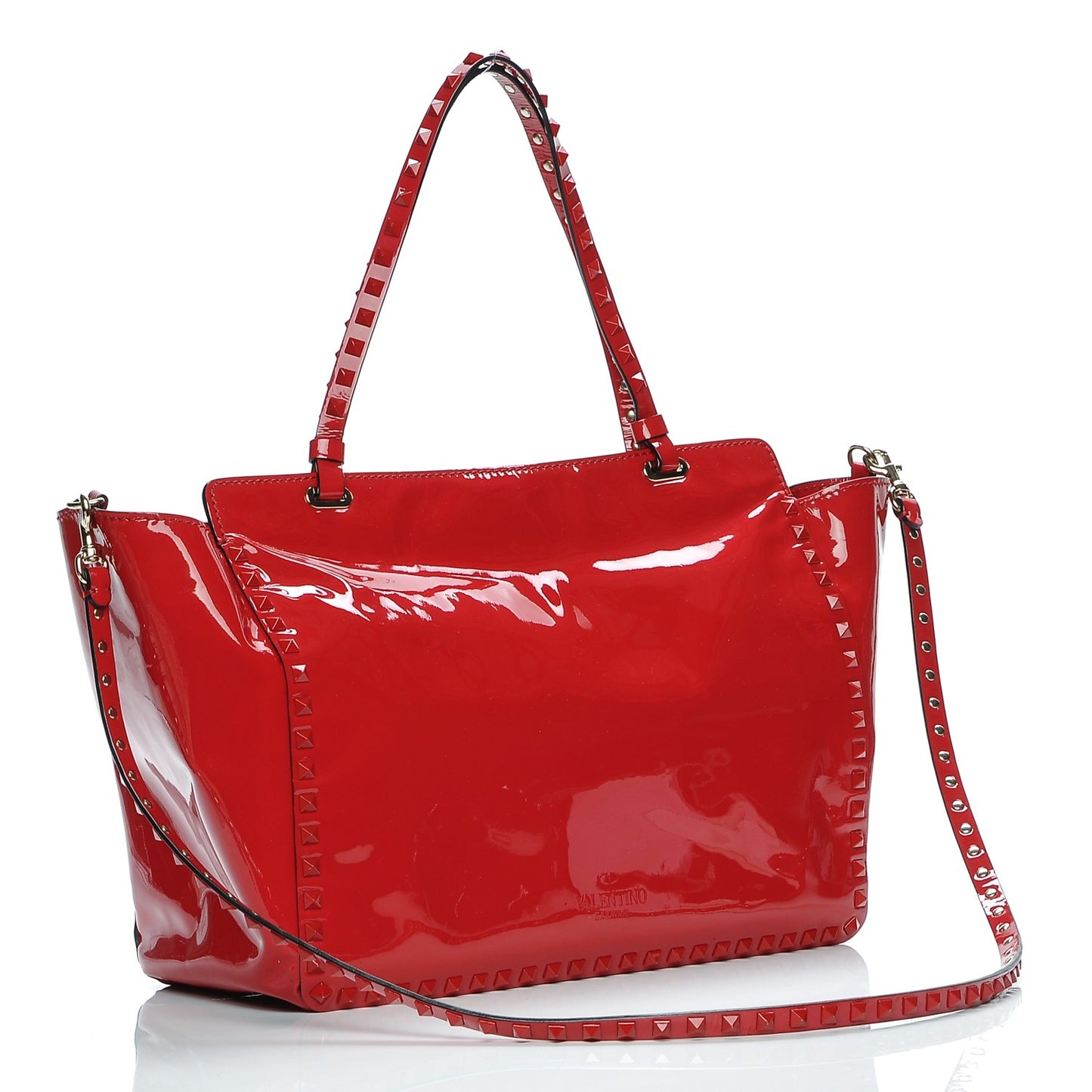 Patent Punkouture Medium Rockstud All Over Tote Rosso Valentino