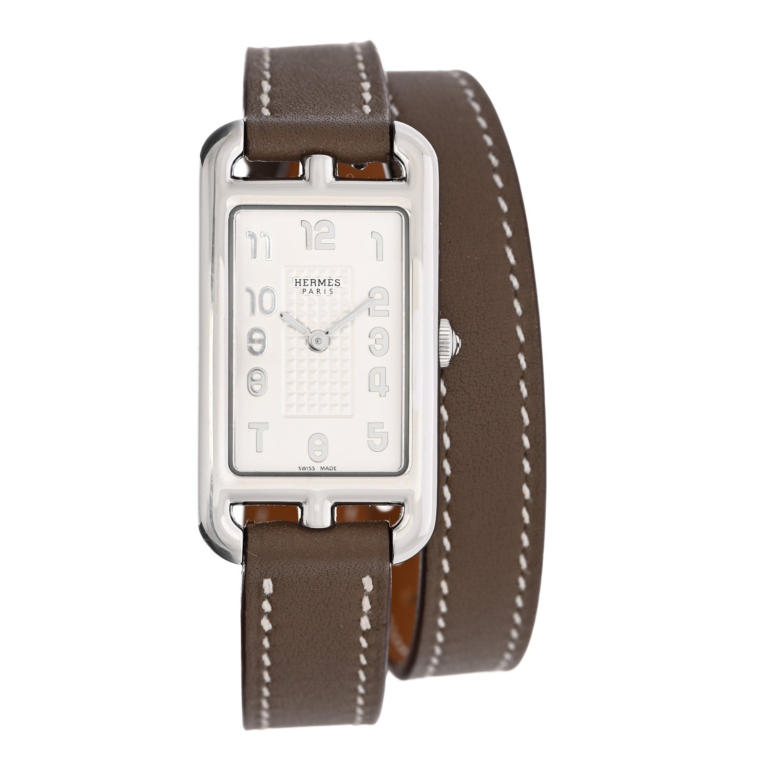 Hermes Stainless Steel Swift 20mm Nantucket Double Tour Quartz Watch Etoupe 1 of 5