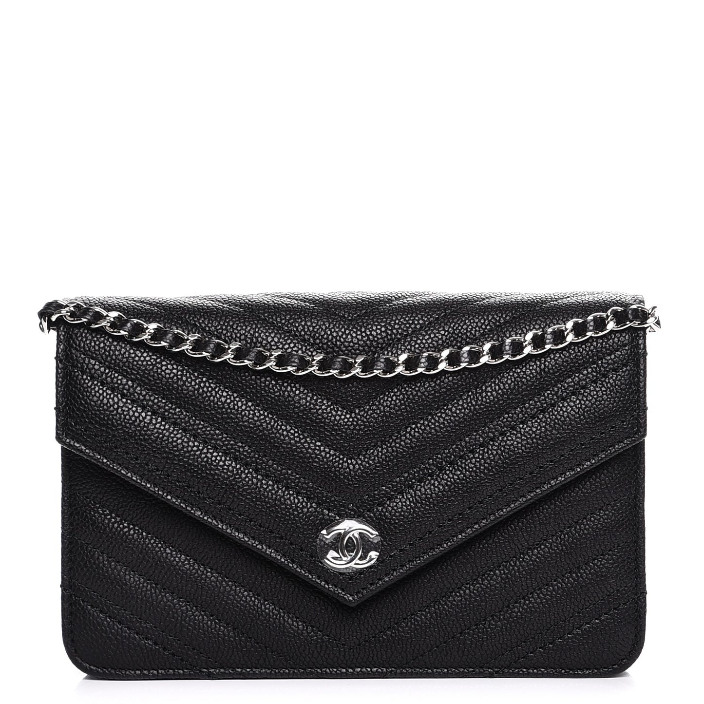 Caviar Chevron Quilted Wallet On Chain WOC Black