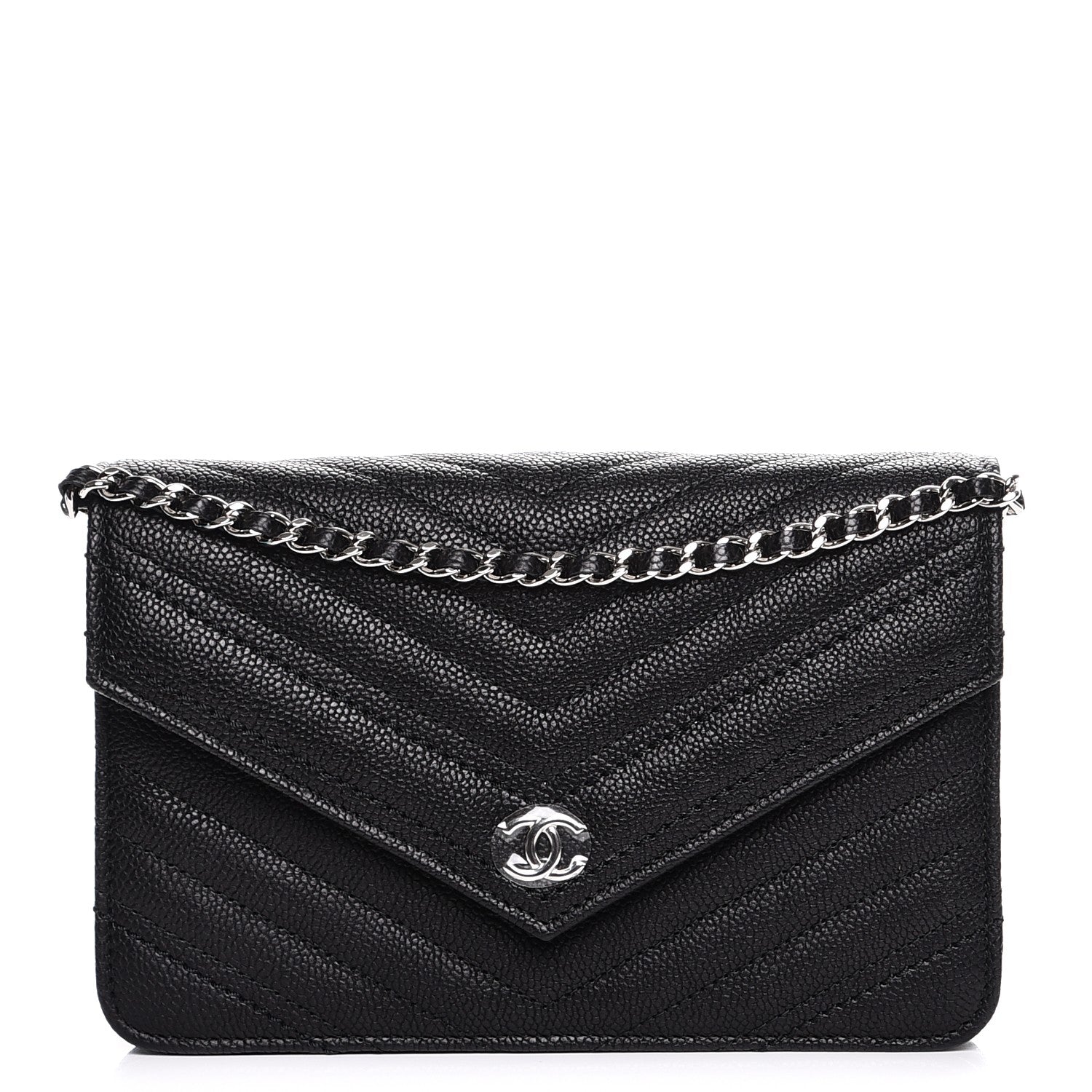 Chanel Caviar Chevron Quilted Wallet On Chain WOC Black 1 of 9
