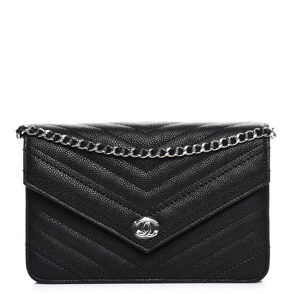 Chanel Caviar Chevron Quilted Wallet On Chain WOC Black 1 of 9