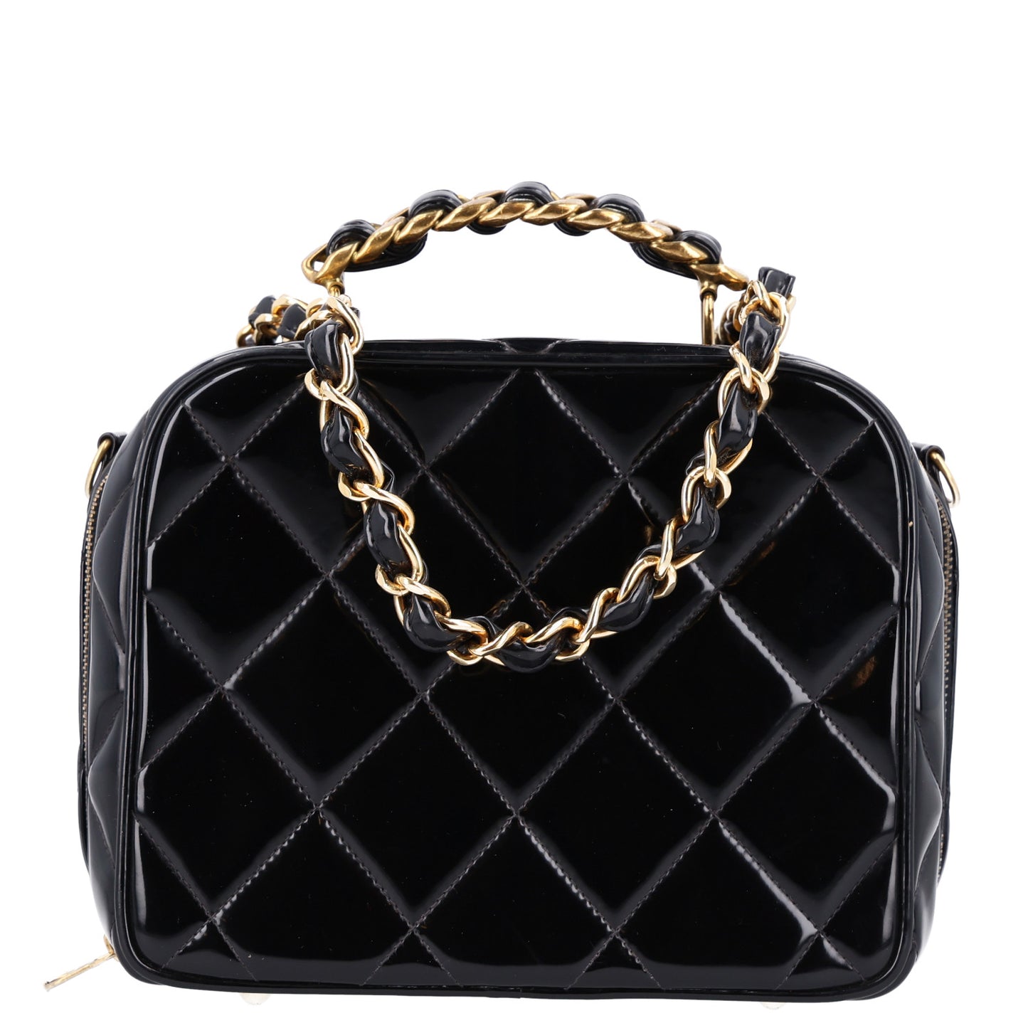 Patent Quilted Top Handle Vanity Case Black