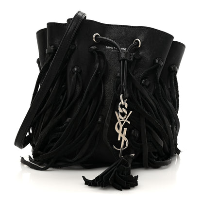 Saint Laurent Calfskin Fringe Monogram Mini Bourse Bucket Bag Black 1 of 11