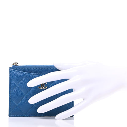 Chanel Caviar Quilted CC Zip Card Holder Blue 2 of 8