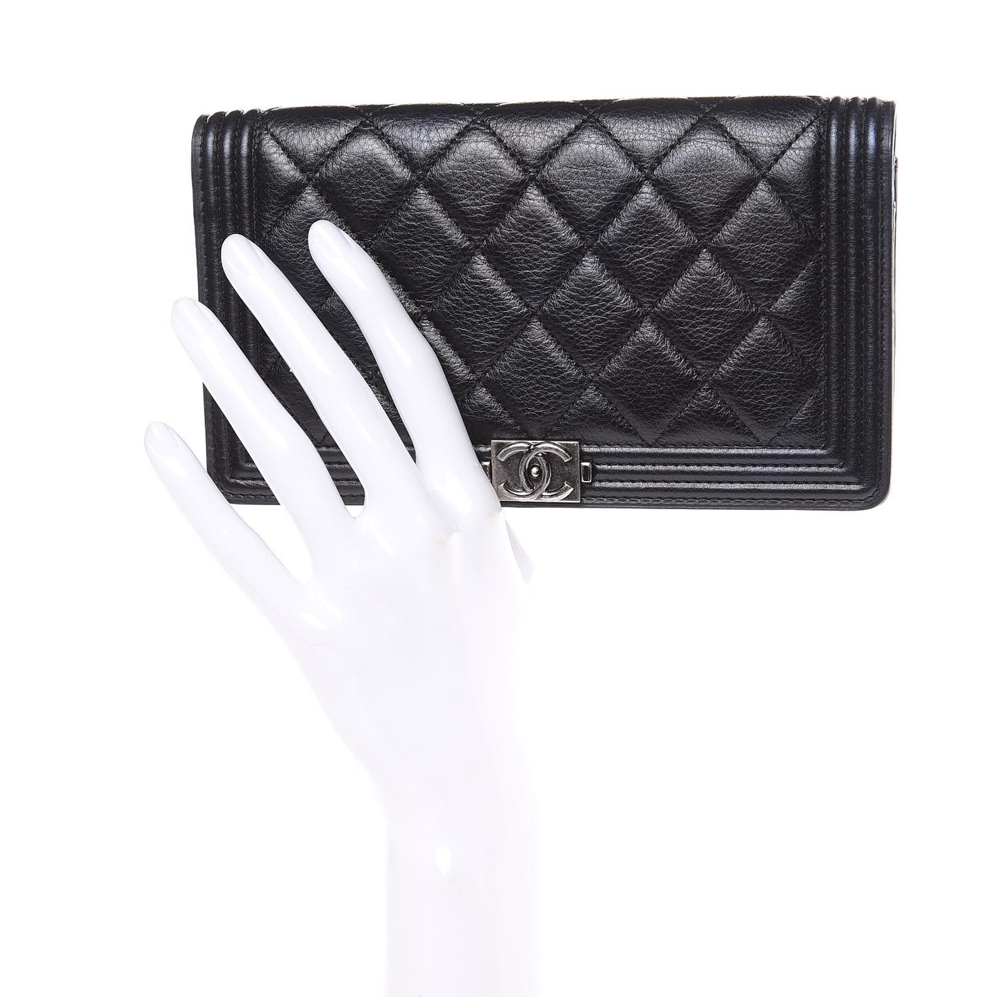 Calfskin Quilted Boy Yen Wallet Black