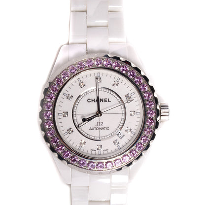 Chanel Stainless Steel Ceramic Diamond Pink Sapphire 42mm J12 Automatic Watch White 1 of 7