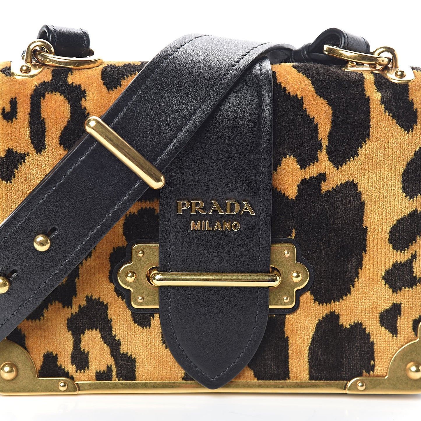 Velvet City Calfskin Leopard Print Cahier Bag Ocra Black