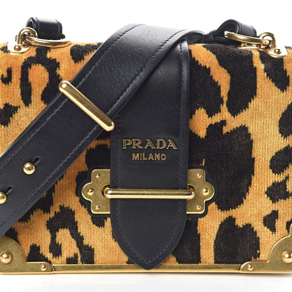 Prada Velvet City Calfskin Leopard Print Cahier Bag Ocra Black 7 of 9