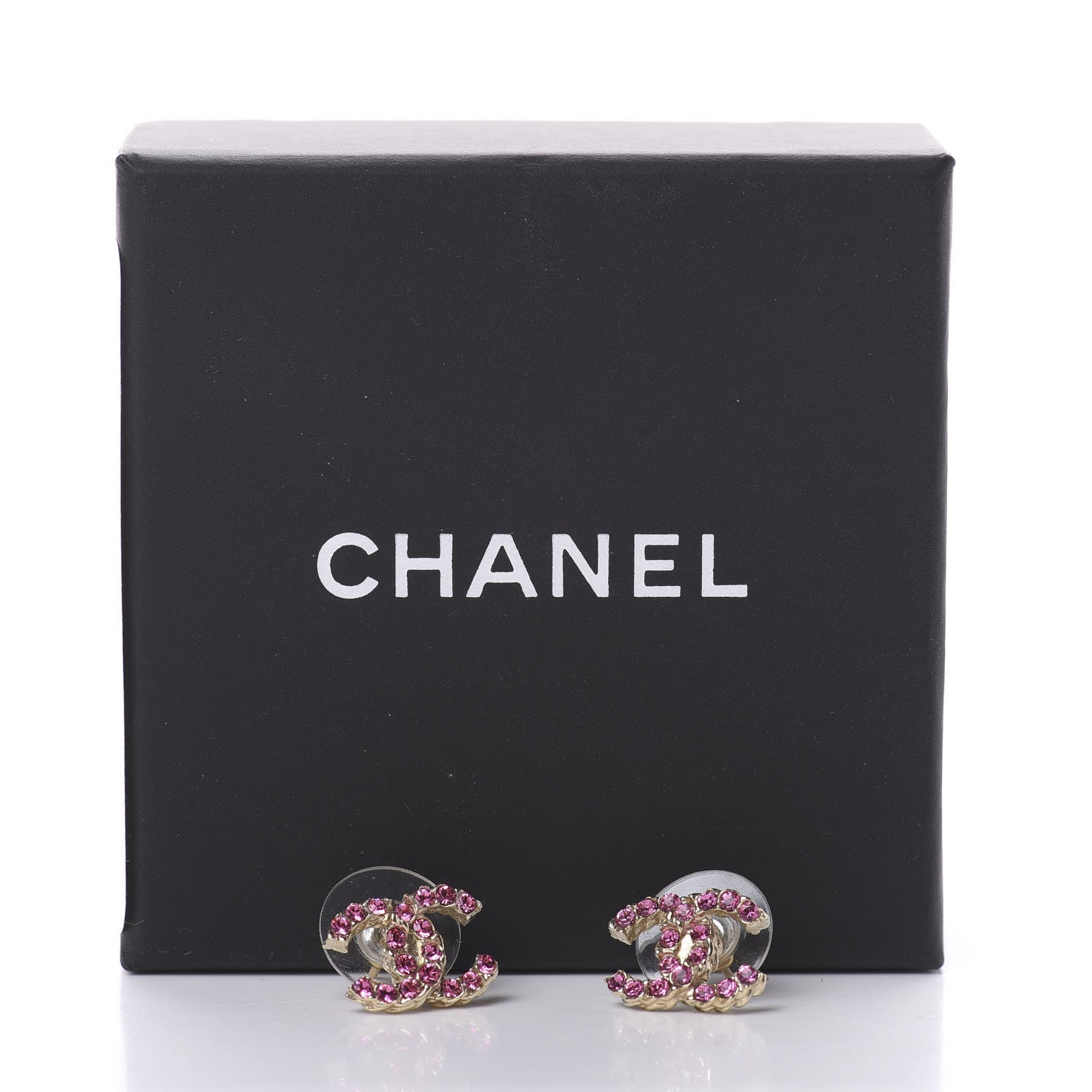 Chanel Crystal CC Earrings Gold Pink 5 of 5