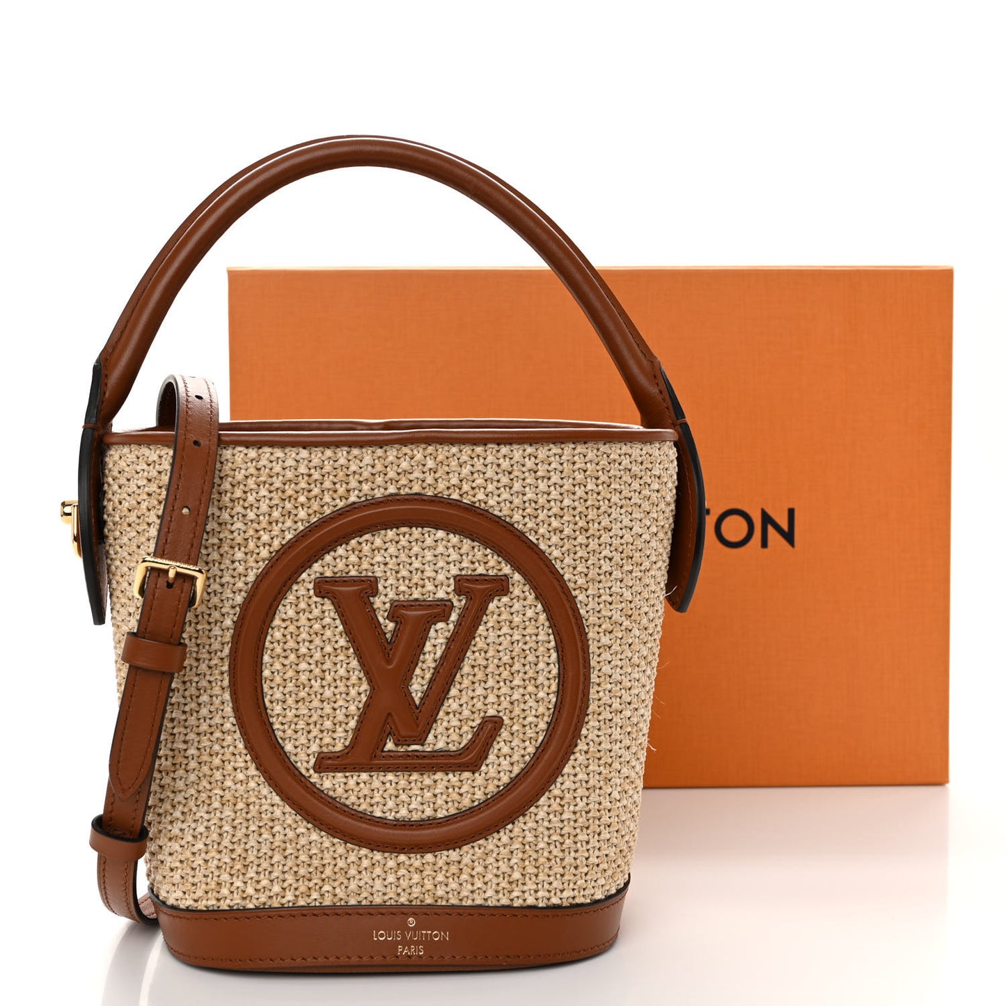 Kitted Raffia Petit Bucket Caramel