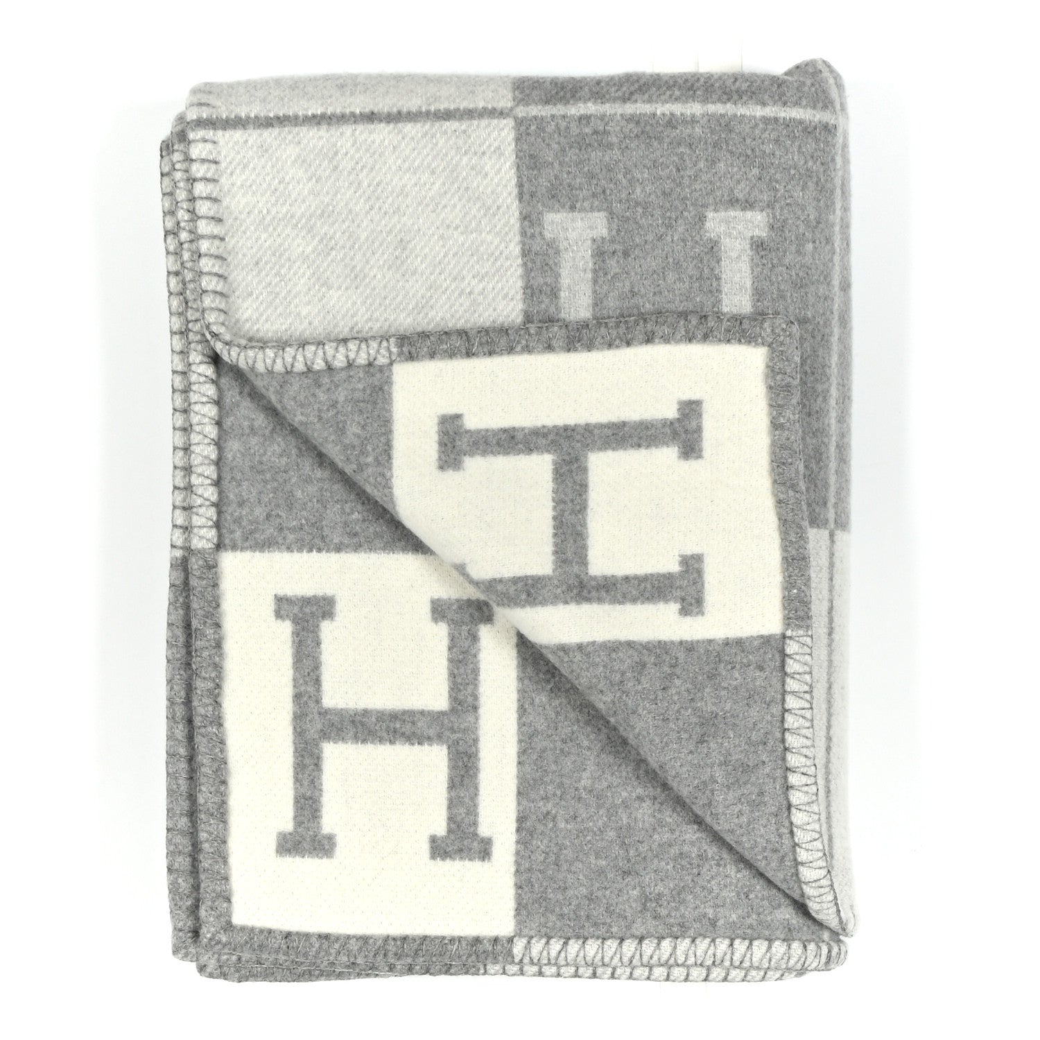 Hermes Wool Cashmere Avalon III Blanket Ecru Gris Clair 2 of 3