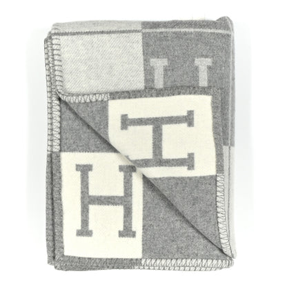 Hermes Wool Cashmere Avalon III Blanket Ecru Gris Clair 2 of 3