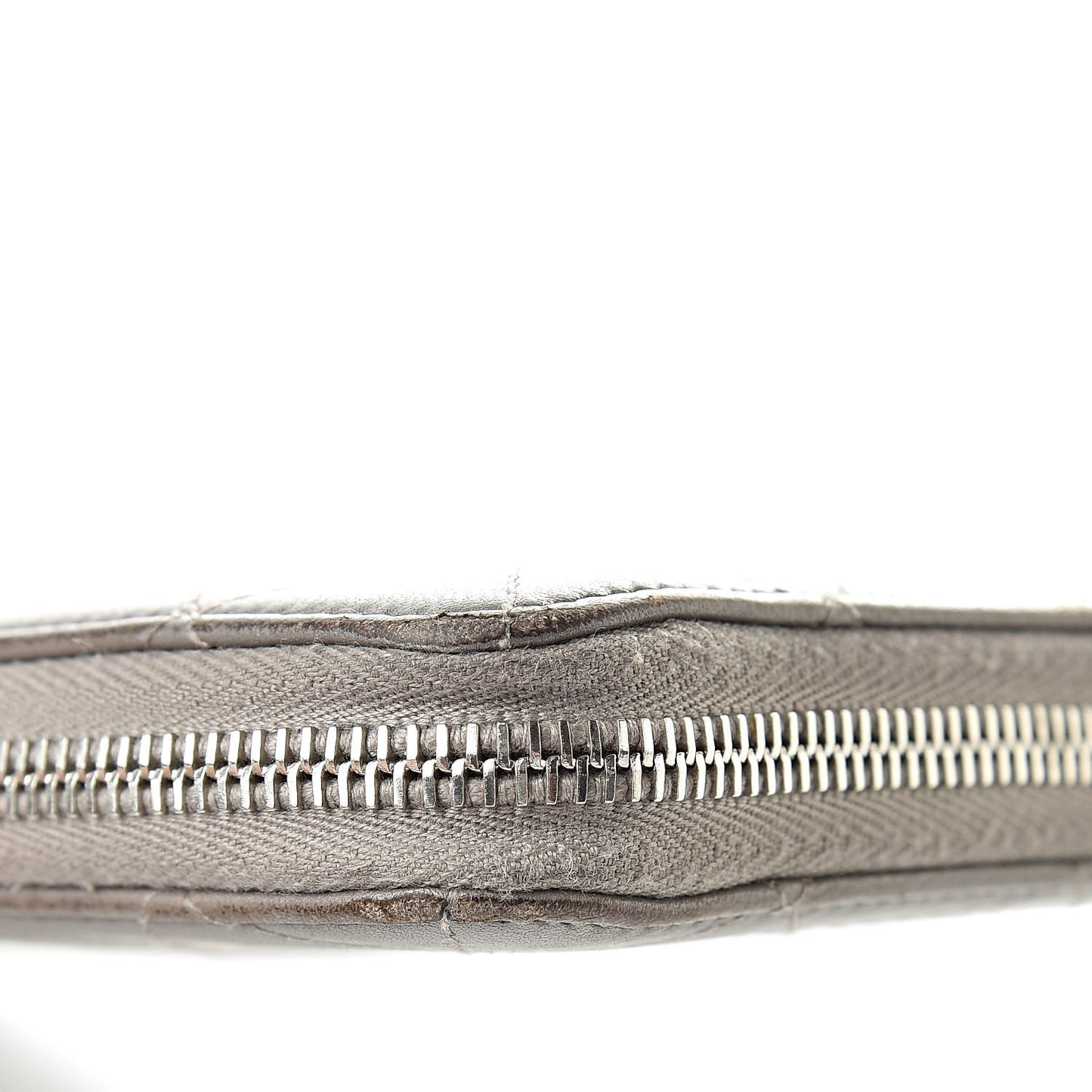 Calfskin Resin Stitched Zip Around Wallet Grey