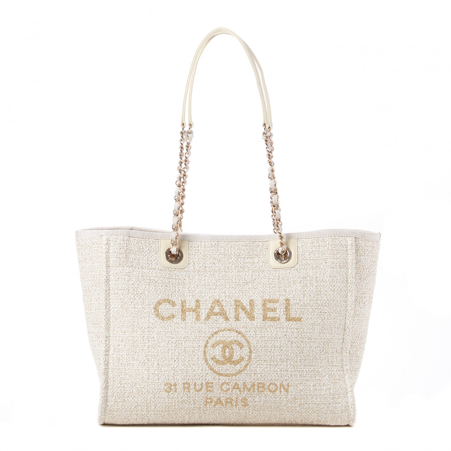 Chanel Lurex Boucle Small Deauville Tote Ivory 1 of 10