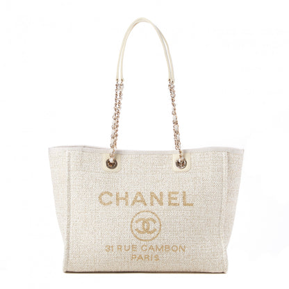 Chanel Lurex Boucle Small Deauville Tote Ivory 1 of 10