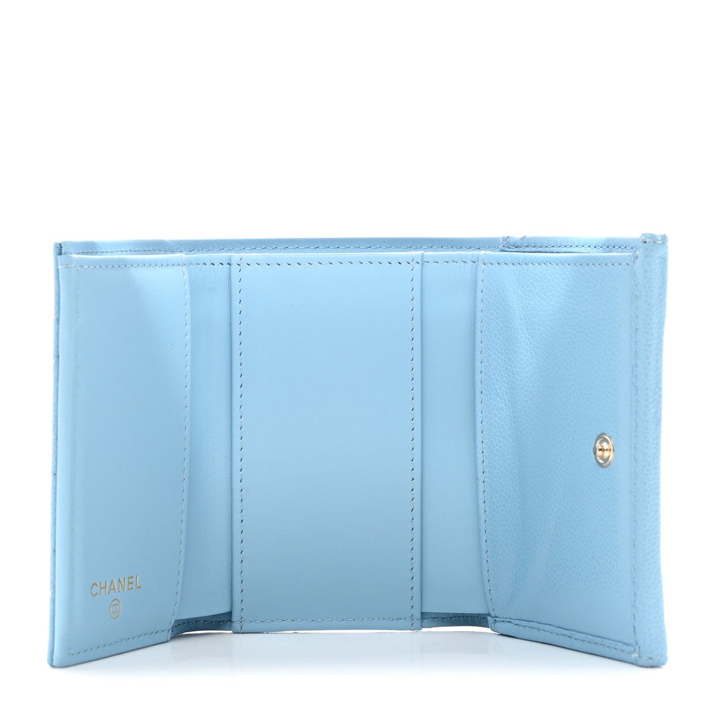 Caviar Quilted Double Flap Wallet Light Blue