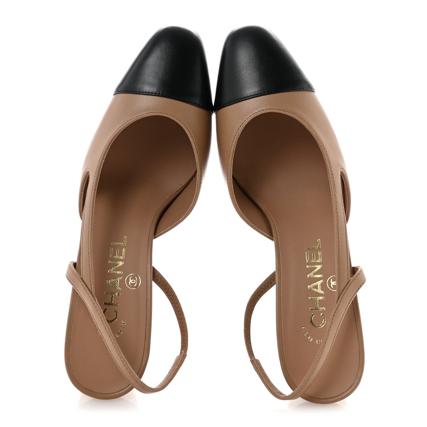 Chanel Lambskin Cap Toe CC Slingback Pumps 36.5 Dark Beige Black 2 of 10
