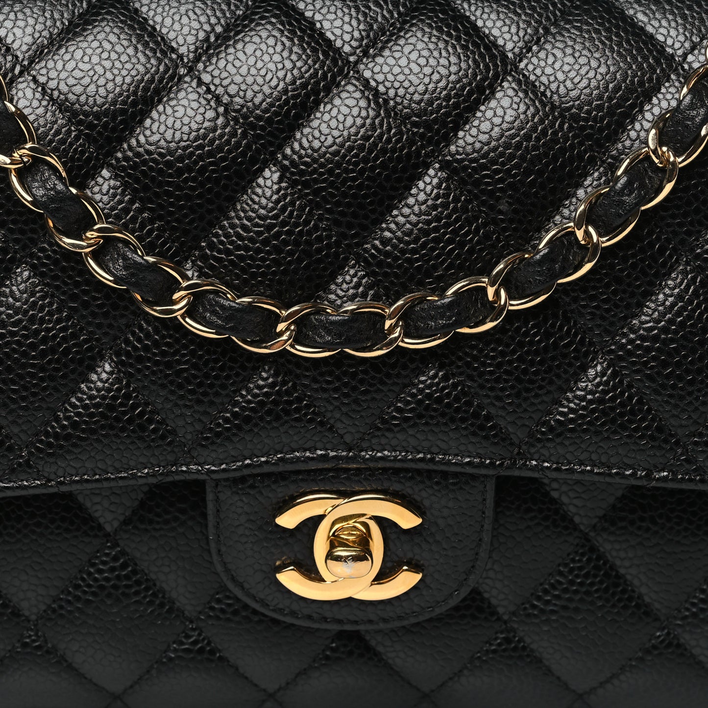 Caviar Quilted Medium Double Flap Black