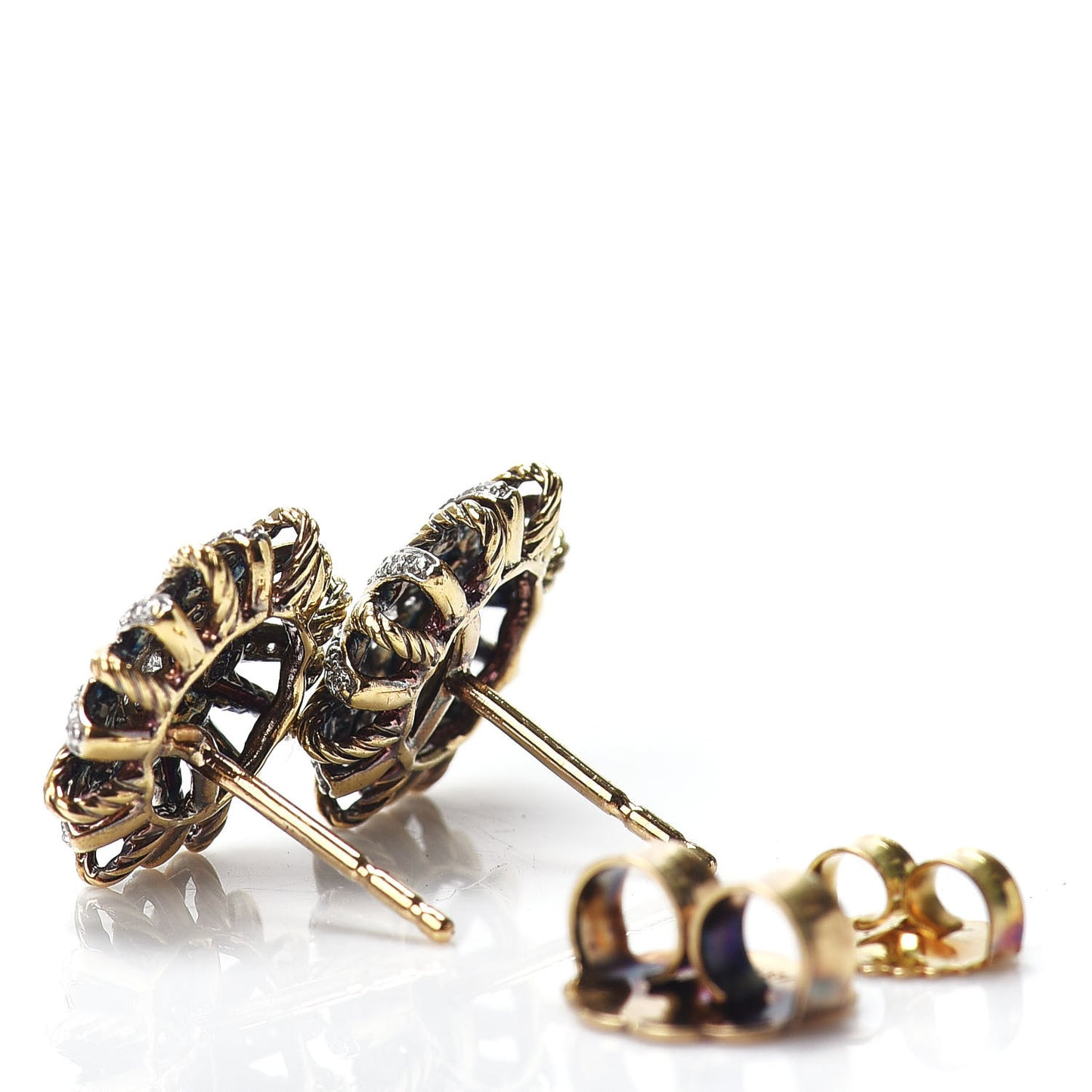 18K Yellow Gold Diamond 14mm Starburst Earrings