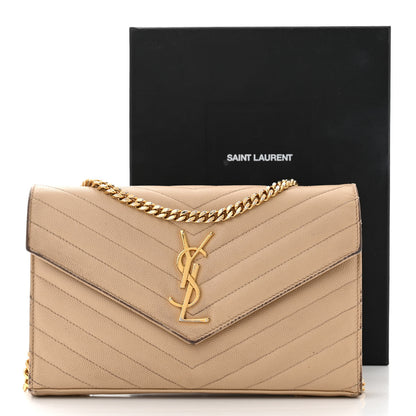 Saint Laurent Grain De Poudre Matelasse Chevron Monogram Chain Wallet Dark Beige 18 of 18