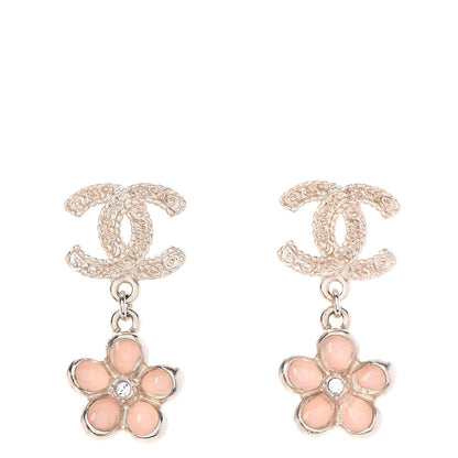 Chanel Metal Resin Diamante CC Flower Earrings Gold Beige 1 of 5