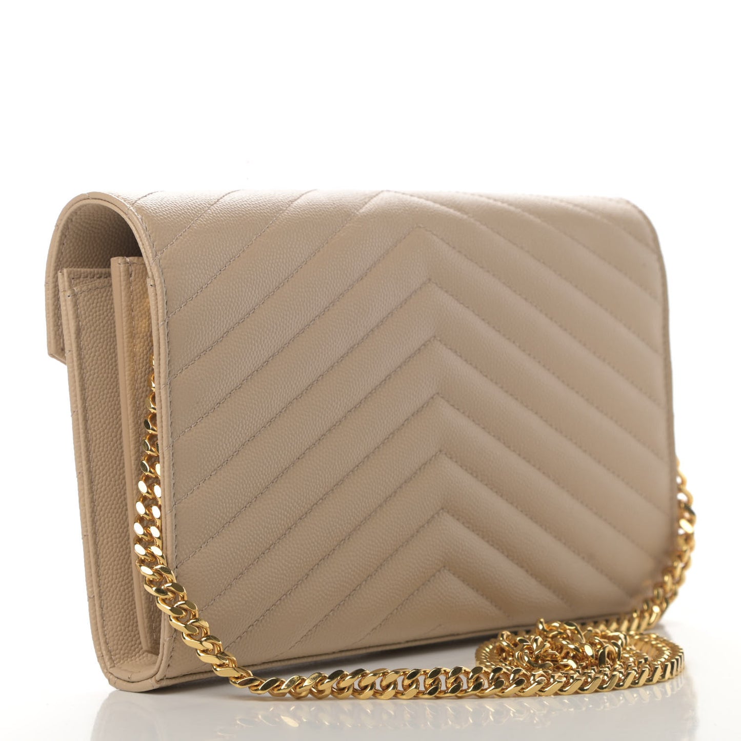 Grain De Poudre Matelasse Chevron Monogram Chain Wallet Nude Powder
