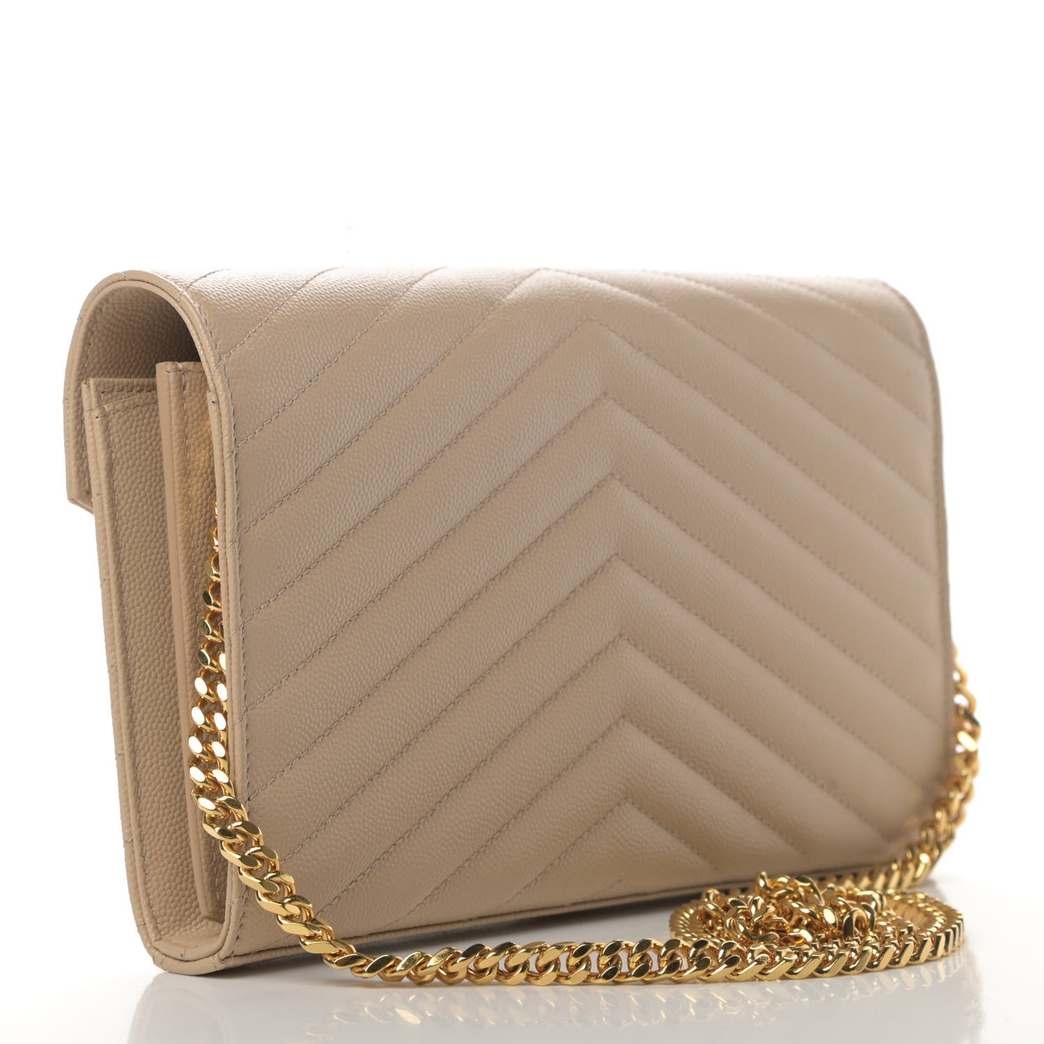 Saint Laurent Grain De Poudre Matelasse Chevron Monogram Chain Wallet Nude Powder 2 of 4