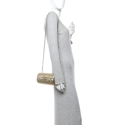Chanel Metallic Lambskin Quilted Barrel Crossbody Bag Gold 2 of 11