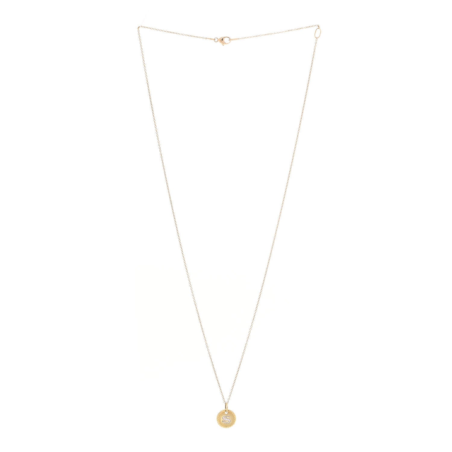 David Yurman 18K Yellow Gold Diamond Initial S Charm Necklace 2 of 5