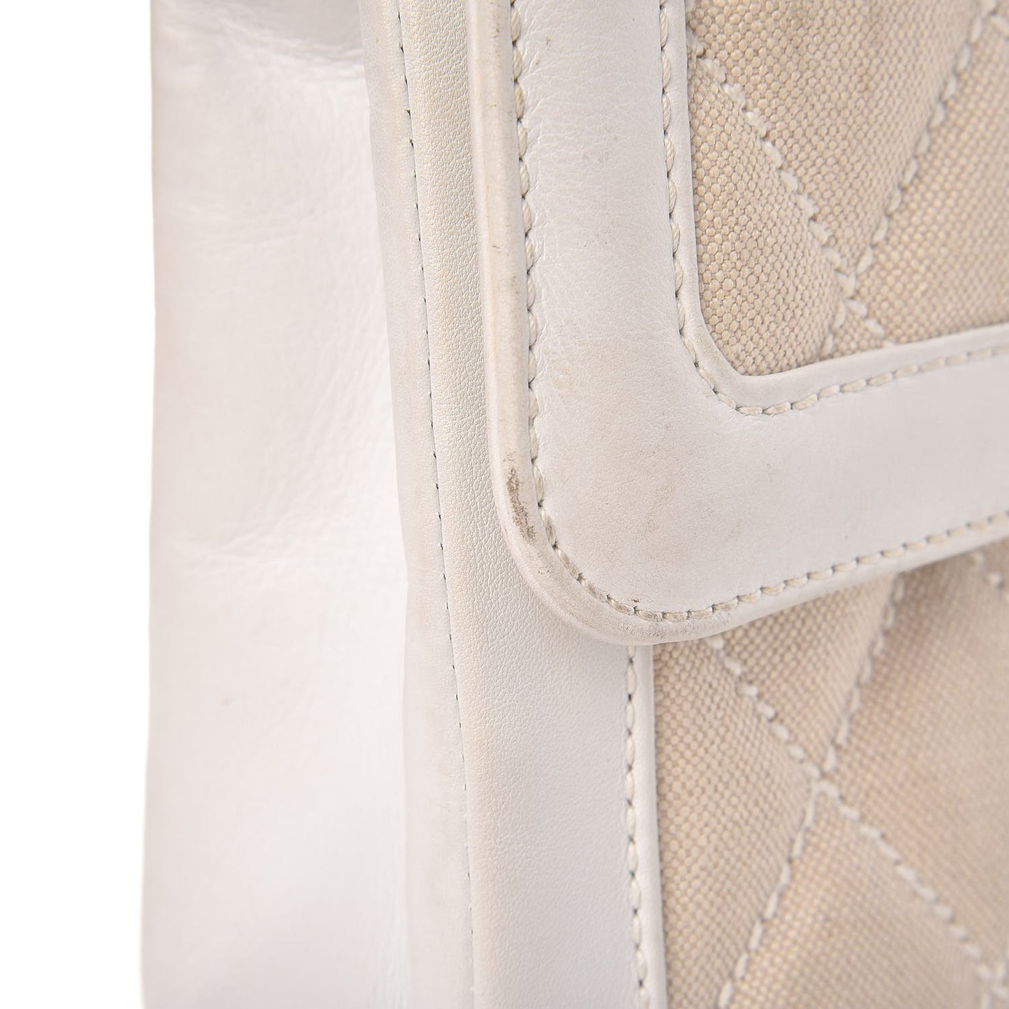 Lambskin Canvas Quilted Top Handle Flap Bag White