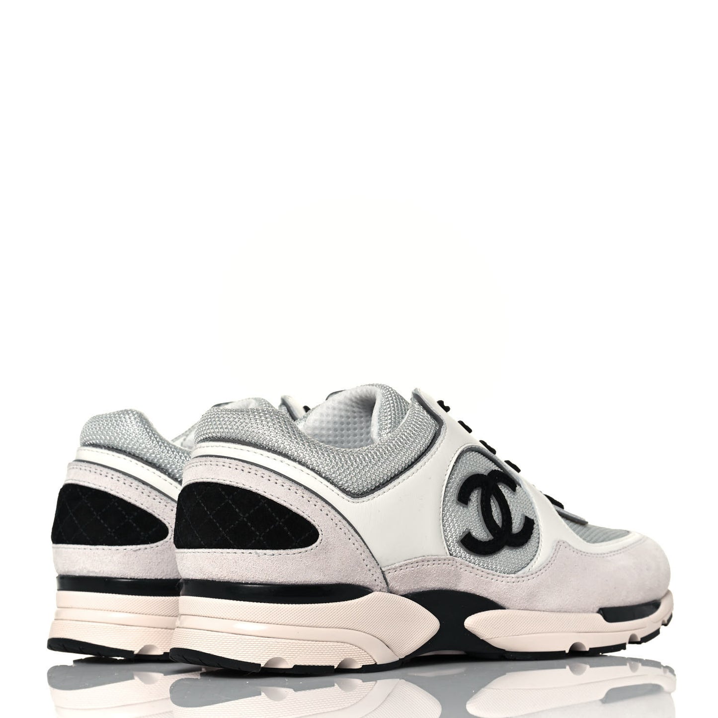 Mesh Suede Calfskin Womens CC Sneakers 41 White Silver Light Grey Pink