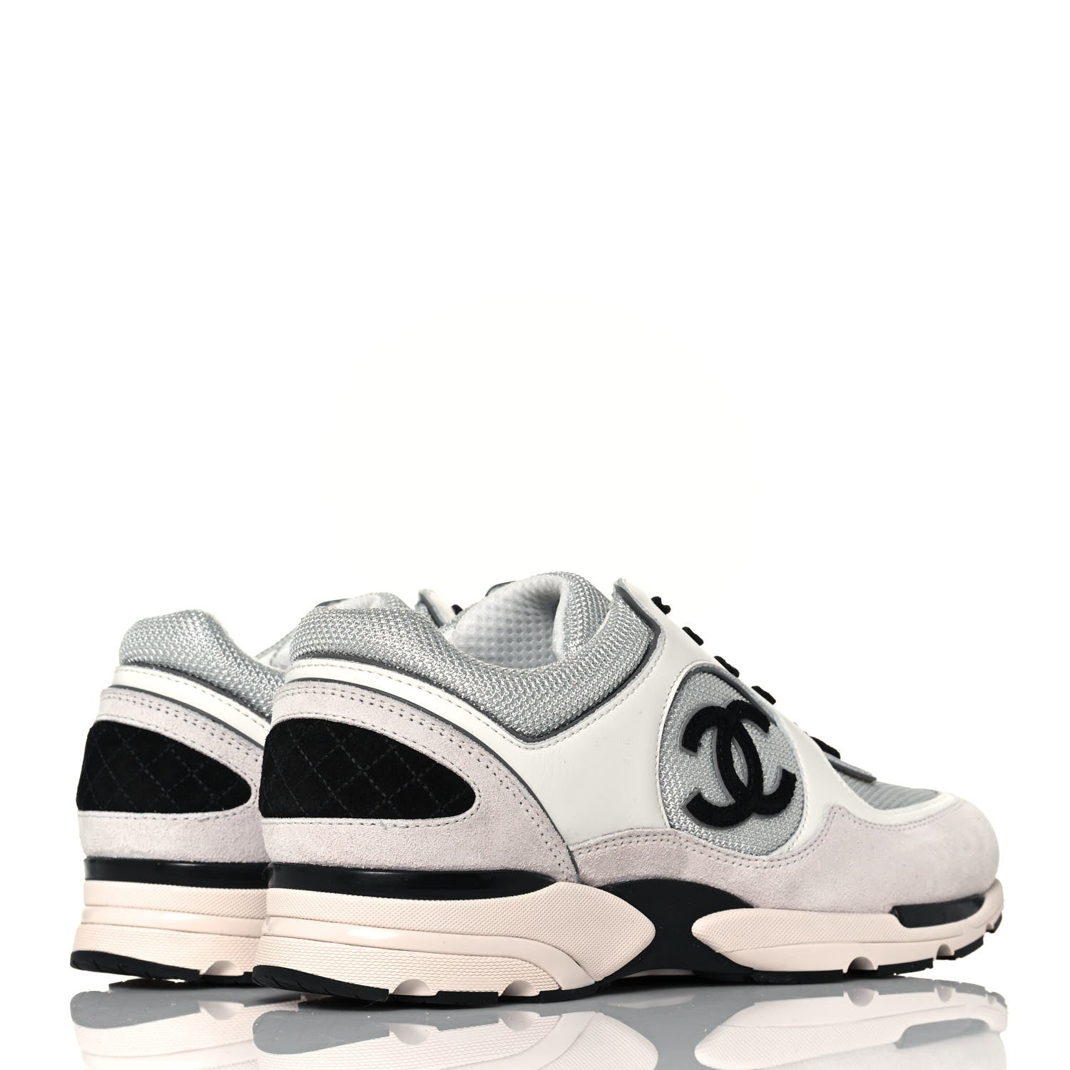 Chanel Mesh Suede Calfskin Womens CC Sneakers 41 White Silver Light Grey Pink 4 of 9